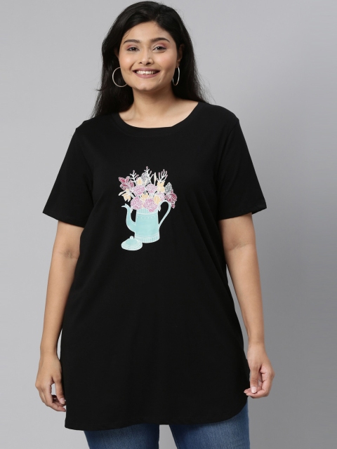 

The Pink Moon Women Black Screen Printed Pure Cotton T-shirt