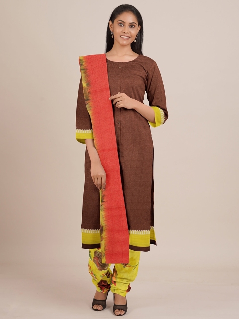 

Pothys Brown & Orange Printed Unstitched Dress Material