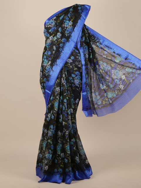 

Pothys Black & Blue Floral Cotton Blend Saree