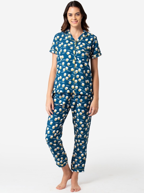 

Bellofox Women Blue & Yellow Printed Night suit