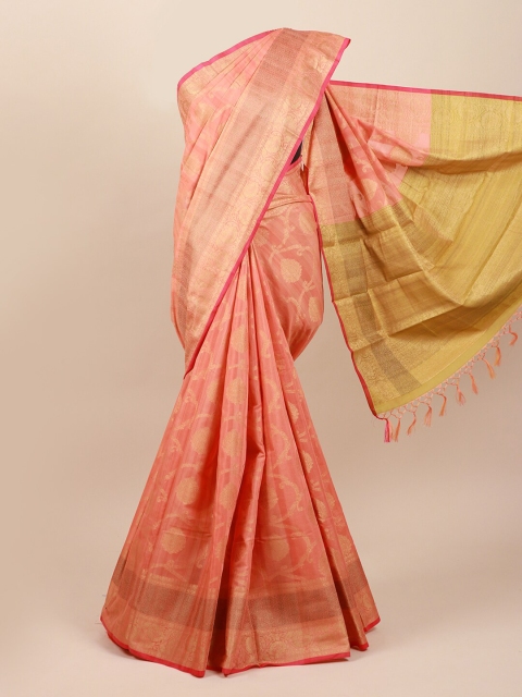 

Pothys Peach & Green Ethnic Motifs Zari Saree