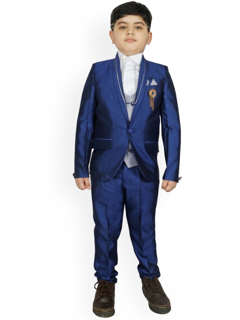 

SG YUVRAJ Boys Blue Solid 5-Piece Single-Breasted Party Suit