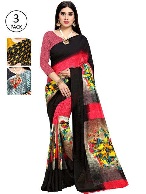 

KALINI Pack of 3 Printed Poly Georgette Saree, Multi