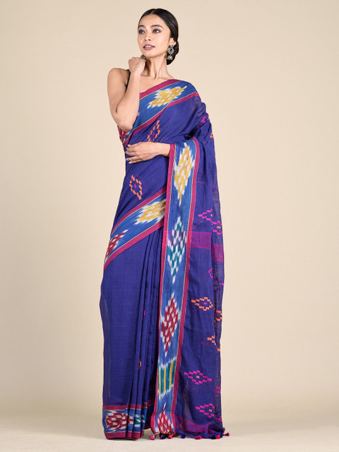 

Mitera Blue & Yellow Ethnic Motifs Pure Cotton Saree