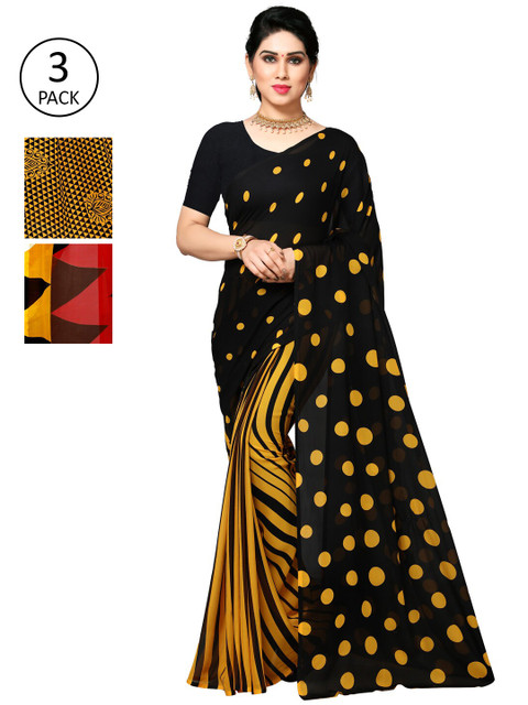 

KALINI Pack Of 3 Yellow & Black Saree