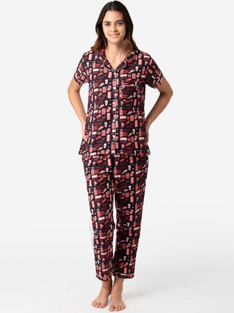 

Bellofox Women Red & Red Printed Cotton Night Suit
