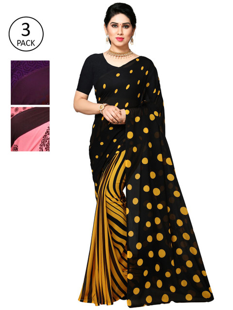 

KALINI Pack of 3 Printed Poly Georgette Saree, Multi