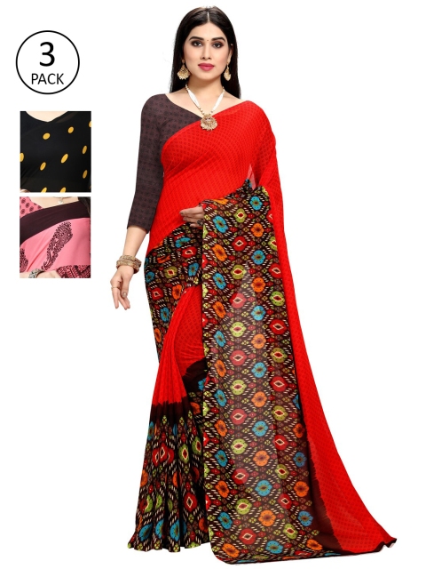 

KALINI Pack of 3 Printed Poly Georgette Saree, Multi