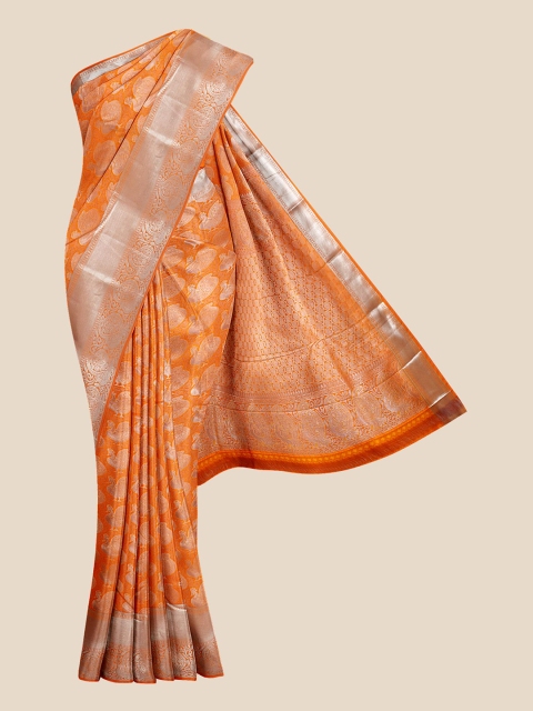 

Kalamandir Orange & Gold Woven Design Silk Blend Kanjeevaram Saree