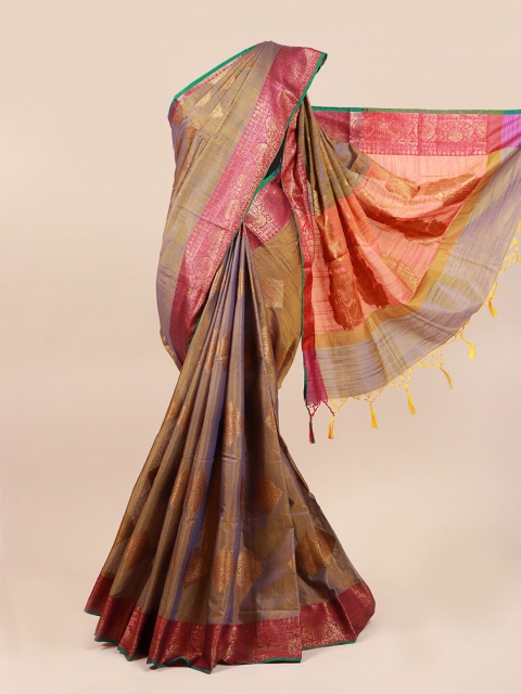 

Pothys Tan & Pink Ethnic Motifs Cotton Blend Saree