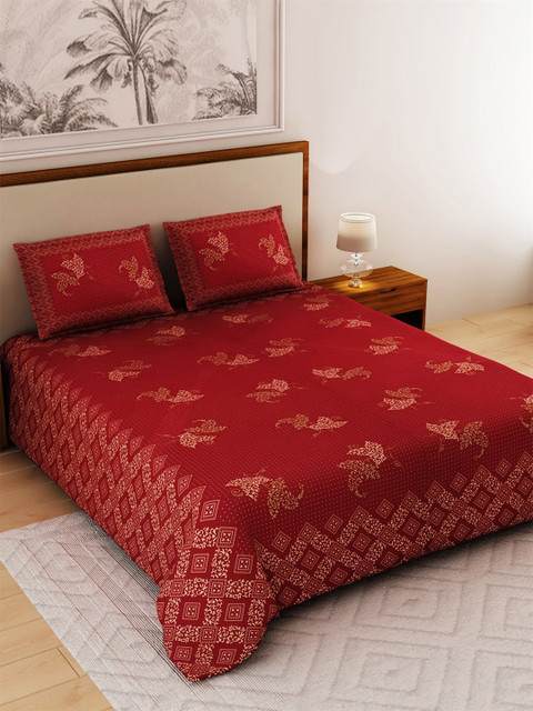 

Salona Bichona Red Ethnic Motifs 120 TC King Bedsheet with 2 Pillow Covers