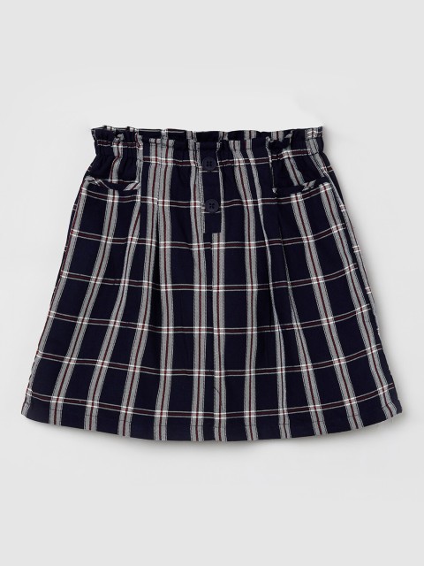 

max Girls Blue & Grey Checked A-Line Georgette Skirt