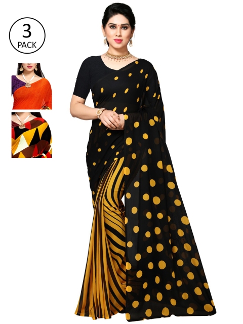 

KALINI Pack Of 3 Yellow & Black Poly Georgette Saree