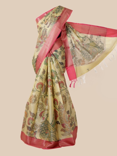 

Pothys Yellow & Pink Ethnic Motifs Zari Tissue Saree