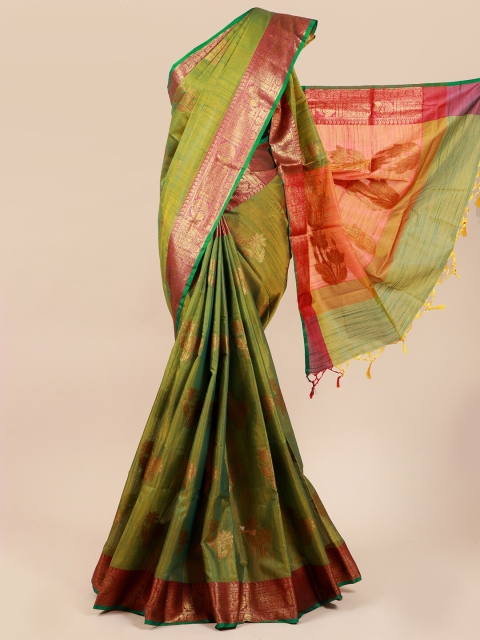 

Pothys Green & Pink Ethnic Motifs Zari Saree