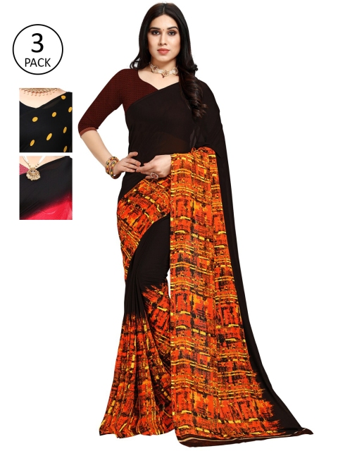 

KALINI Pack of 3 Poly Georgette Sarees, Yellow