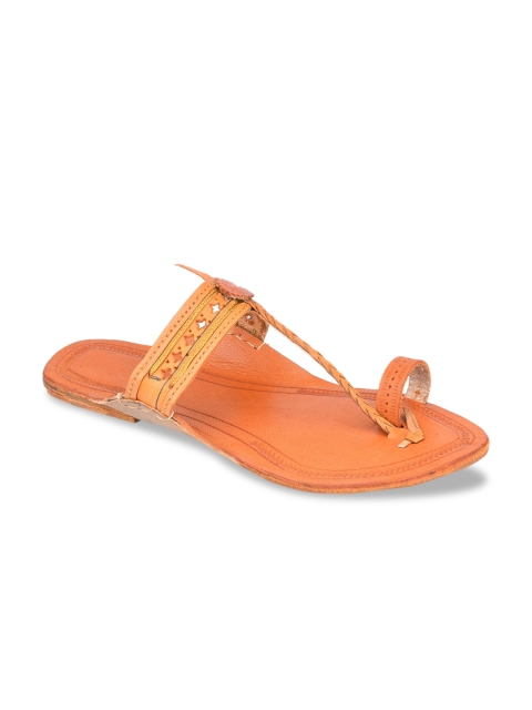 

DESI COLOUR Women Tan One Toe Flats with Laser Cuts