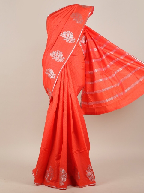 

Pothys Orange & Silver-Toned Ethnic Motifs Art Silk Saree