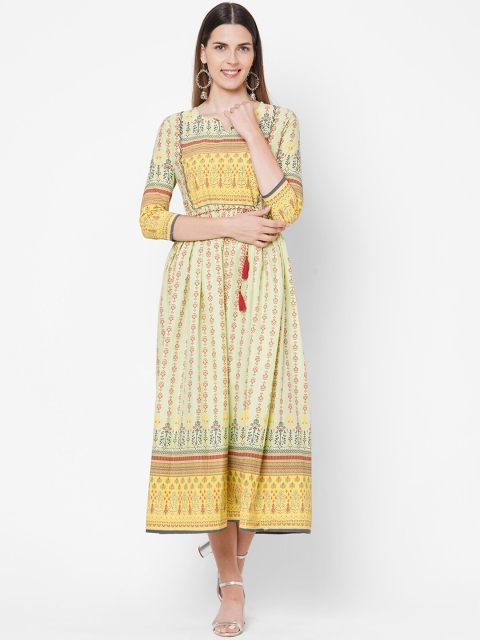 

FASHOR Women Green And Mustard Ethnic Motifs Printed Kurta