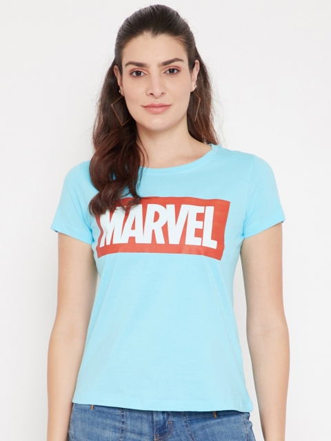 

Marvel by Wear Your Mind Women Blue Printed T-shirt
