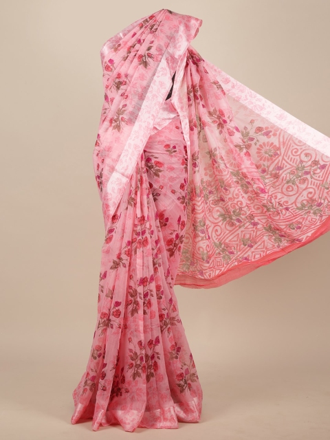 

Pothys Pink & Rose Gold-Coloured Floral Jaali Cotton Blend Saree