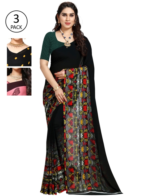 

KALINI Multicoloured Set of 3 Poly Georgette Saree, Multi