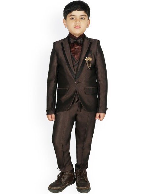 

SG YUVRAJ Boys Brown Solid 5-Piece Single-Breasted Party Suit
