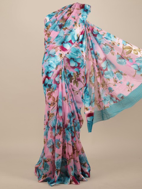 

Pothys Pink & Blue Floral Cotton Blend Saree