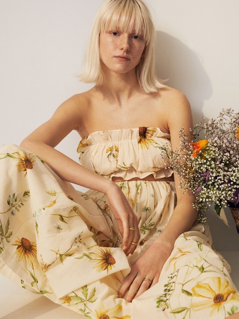 

H&M Yellow Floral Printed Pure Cotton Flared Skirt