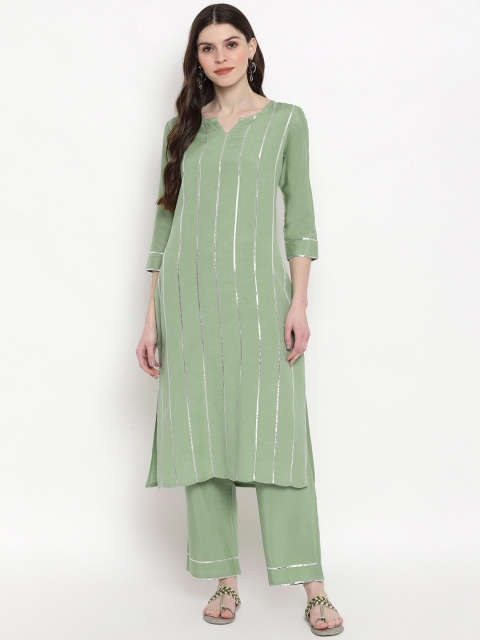 

Khushal K Women Green Striped Kurta with Palazzos