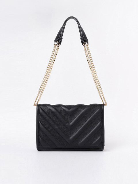 

CODE by Lifestyle Black Textured Structured Sling Bag with Quilted
