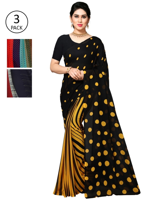 

KALINI Blue & Yellow Batik Pack of 3 Saree