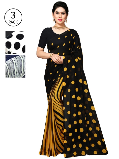 

KALINI Black & Yellow Batik Pack of 3 Saree