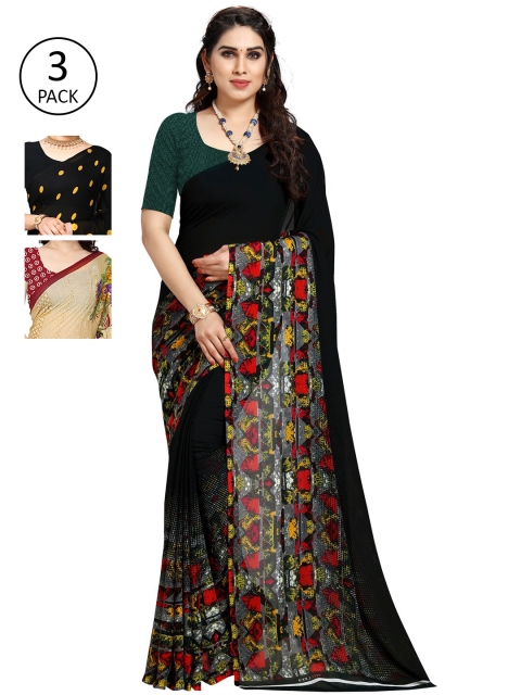 

KALINI Yellow & Black Pack of 3 Printed Saree