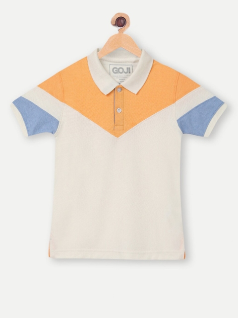 

GOJI Boys White & Orange Colourblocked Polo Collar T-shirt