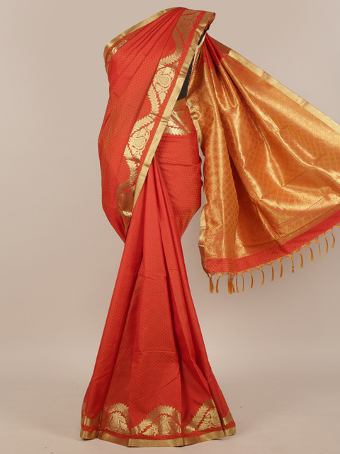 

Pothys Orange & Gold-Toned Art Silk Saree