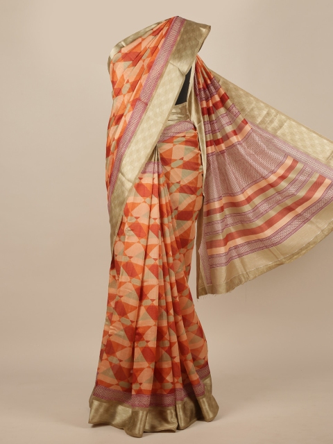 

Pothys Peach & Rust Printed Cotton Blend Saree