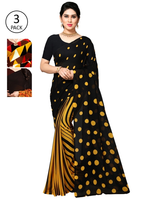 

KALINI Pack Of 3 Printed Sarees, Black