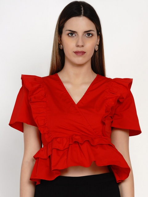 

Samshek Red Regular Crop Top