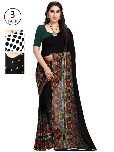 

KALINI Pack of 3 Black & White Printed Saree