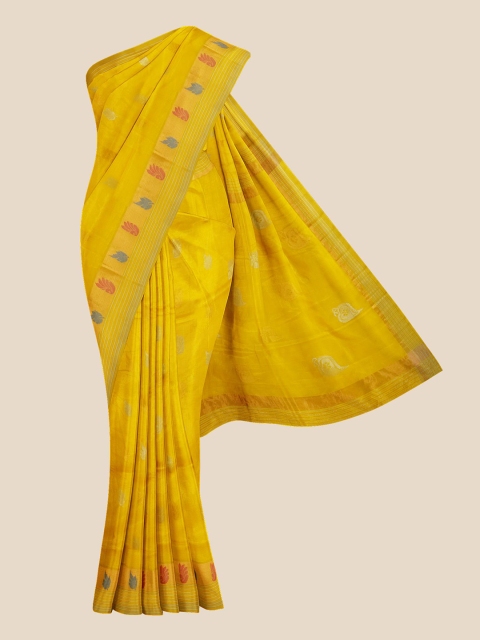 

Kalamandir Yellow Woven Design Zari Silk Blend Venkatgiri Saree