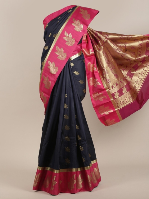 

Pothys Navy Blue & Pink Woven Design Art Silk Saree