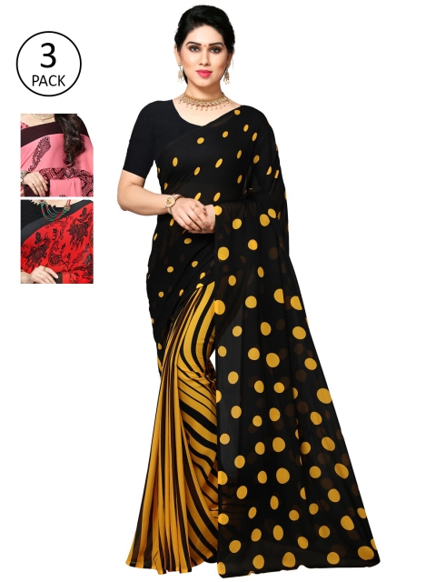 

KALINI Pack Of 3 Pink & Red Abstract Saree