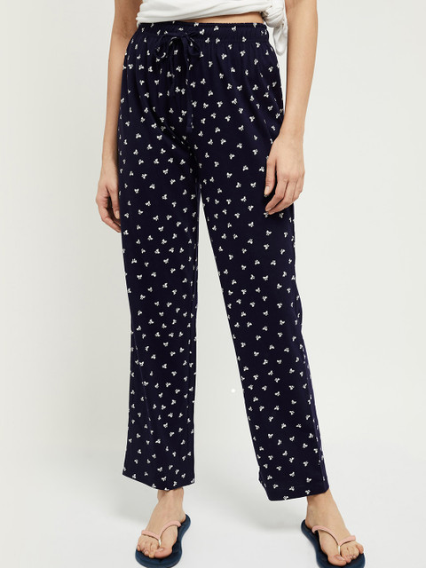 

MAX Women Navy Blue & White Printed Lounge Pants