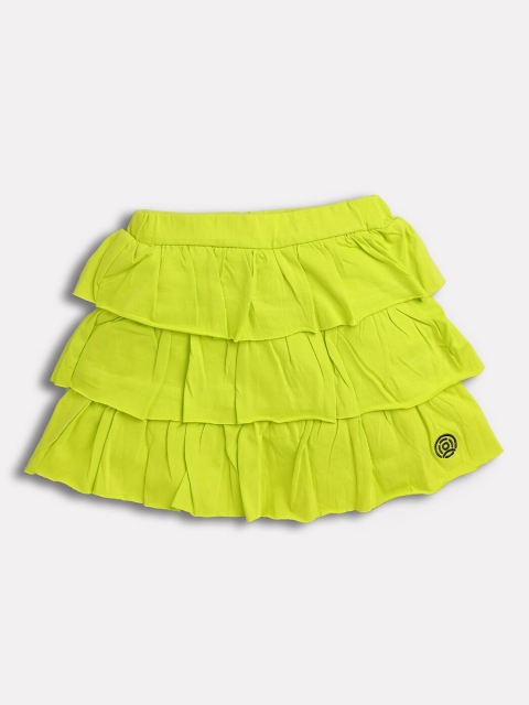 

TAMBOURINE Girls Lime Green Solid Tiered Pure Cotton Knee-Length Skirt