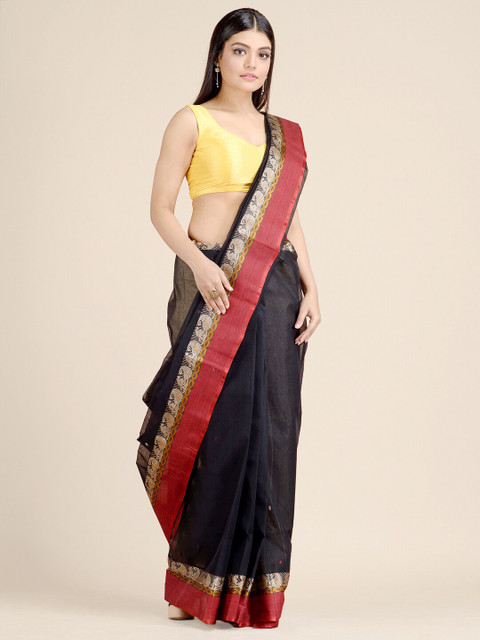 

Mitera Black & Red Pure Cotton Taant Saree