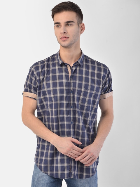 

COBB Men Navy Blue Slim Fit Buffalo Checked Casual Shirt