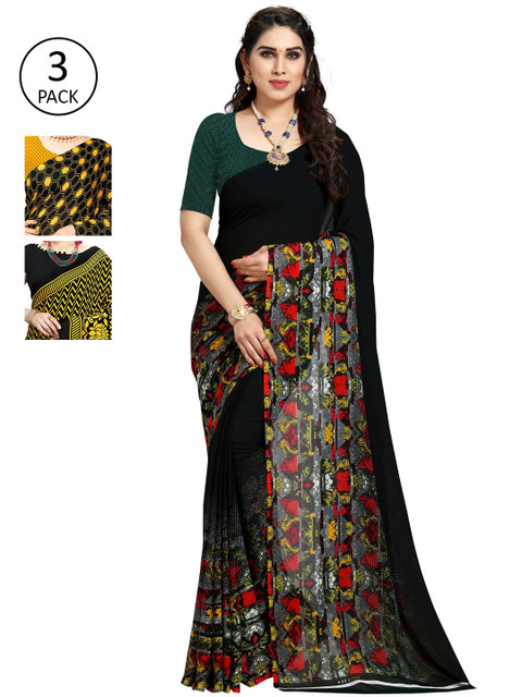 

KALINI Multicoloured Set of 3 Poly Georgette Saree, Multi