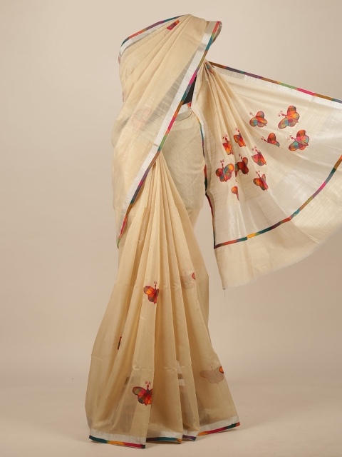 

Pothys Cream Ethnic Motifs Embroidered Saree