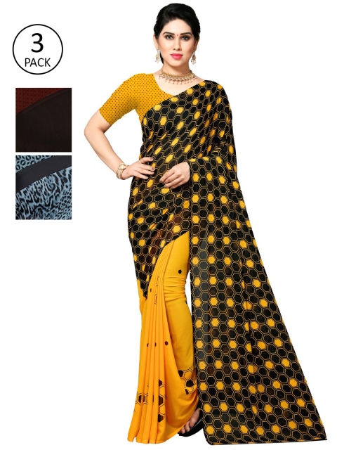

KALINI Multicoloured Set of 3 Poly Georgette Saree, Multi